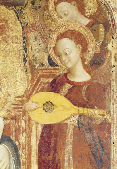 Jungfrau und Kind auf dem Thron mit sechs Engeln, Detail eines Engelmusikers von Stefano Sassetta